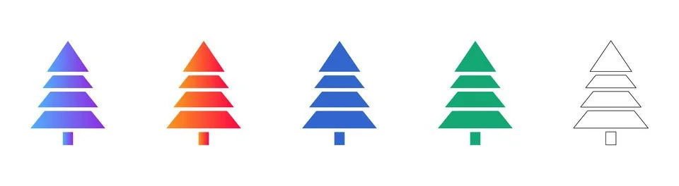 Minimalist Evergreen Pine Tree Icon Set Stock Illustration