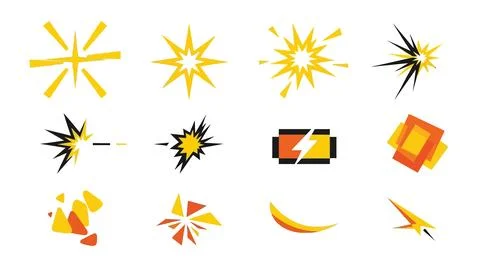 Minimalist explosion and flash effect vector icons set for gaming interface. 스톡 일러스트