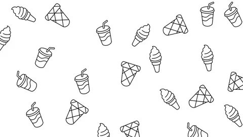 Minimalist Fast Food Icon Pattern Motion Graphic with Ice Cream and Soda Cups Stock Footage 346186098
