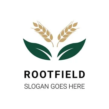 Minimalist featuring two golden wheat stalks emerging from two dark green. Stock Illustration