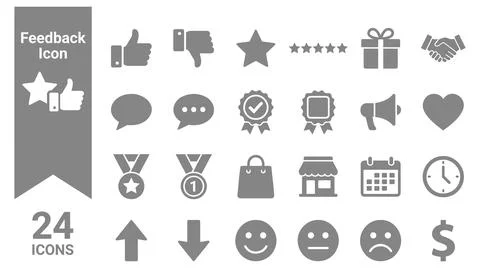 Minimalist feedback icon set with user interaction Stock Illustration
