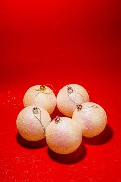 Minimalist festive composition featuring elegant white Christmas baubles ar.. Stock Photos