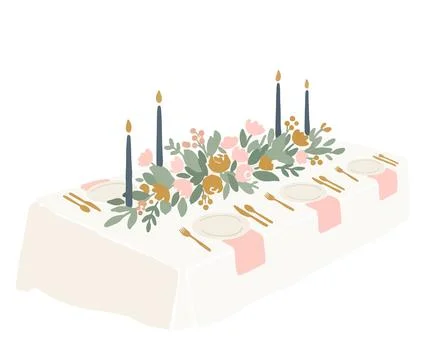 Minimalist festive table setting Stock Illustration