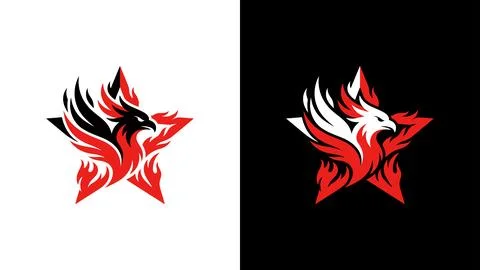 Minimalist Fire Phoenix Bird Inside a Sharp Five Pointed Star Emblem 스톡 일러스트