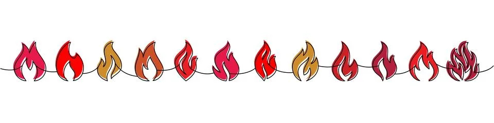 Minimalist flame border in continuous line style. Seamless outline fire divider イラスト素材