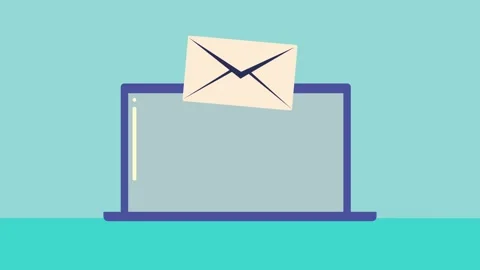 Minimalist flat animation showing email envelope icons falling into laptop .. Vídeo Stock 338990561
