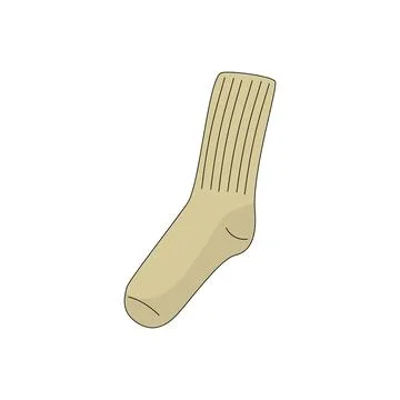 Minimalist Flat Beige Ribbed Sock Vector Outline Icon Illustration. Illustrazione stock