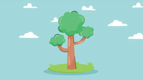 Minimalist flat design animation of growing tree with clouds on light blue .. Vídeos de archivo 334266677