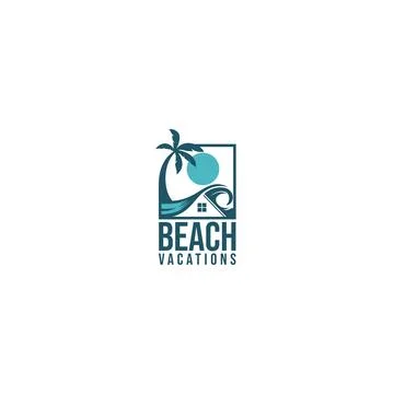 Minimalist flat design Beach Vacations logo design Stock Illustration