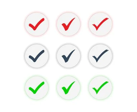 Minimalist flat design icon set with colorful check marks on white background Stock-Illustration