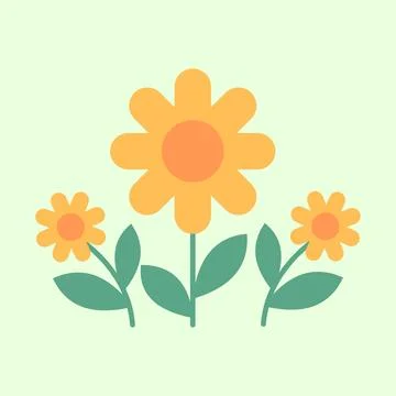Minimalist flat design illustration of three yellow flowers Stock Illustration