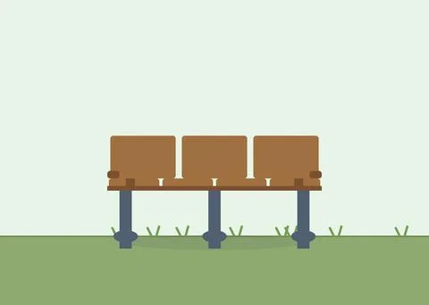 Minimalist flat design park bench with three seats on green grassy area outdoors Stock-Illustration