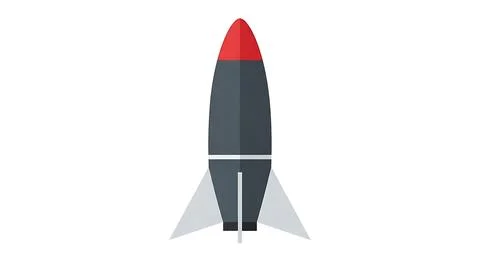 A minimalist flat-design rocket, dark grey with a red nose cone and light g.. Stock Illustration