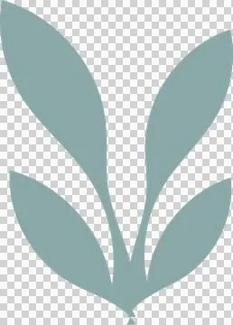 Minimalist flat design is showing five curved teal leaves radiating from base on 스톡 일러스트