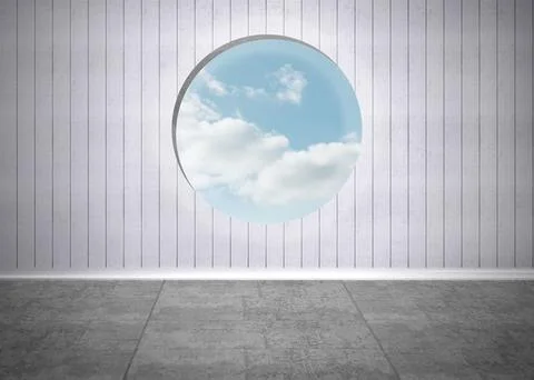 Minimalist flat design is showing interior with paneling and circular opening Stock Illustration