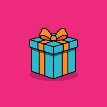 Minimalist flat illustration gift box with ribbons in soft pastel tone, dep.. Stock Illustration