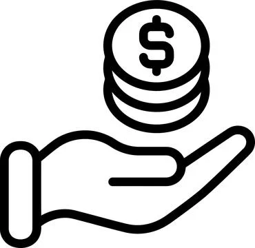 Minimalist Flat Line Vector Icon Featuring a Human Hand Offering a Stack of.. Stock Illustration