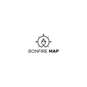 Minimalist flat silhouette Bonfire Map logo design Stock Illustration
