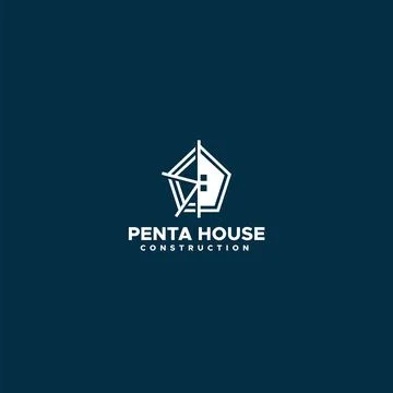 Minimalist flat simple PENTA HOUSE logo design Illustrazione stock