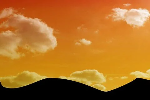 Minimalist flat style is featuring rolling dune silhouette under gradient orange 스톡 일러스트