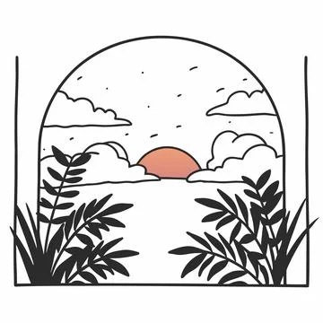 Minimalist Flat Style Sunset Vector Stock Illustration