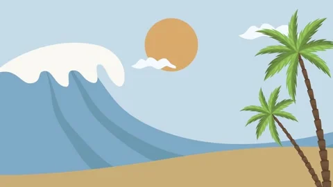 Minimalist flat vector animation of tropical beach landscape with ocean wav.. Stock Footage 339264153