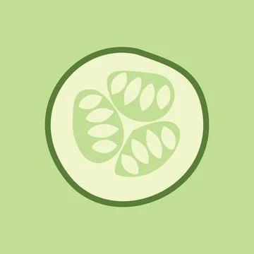 Minimalist Flat Vector Green Cucumber Slice Icon for Healthy Food Design Stock Illustration
