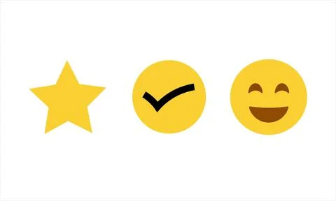 Minimalist flat vector icons of star, checkmark, and smiling face Stock Illustration