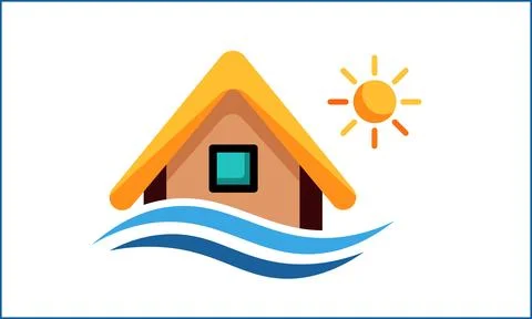 A minimalist flat vector illustration of a cozy bungalow or beach cottage sit Illustrazione stock