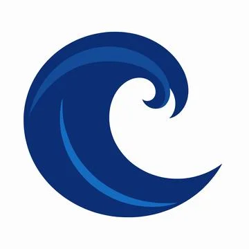 Minimalist flat vector illustration of a single stylized blue ocean wave wi.. Illustrazione stock