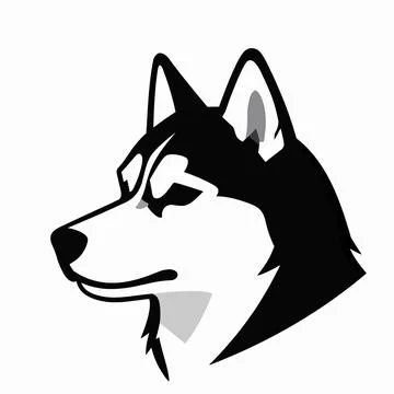 Minimalist flat vector illustration of a single Siberian Husky dog head pro.. Illustrazione stock
