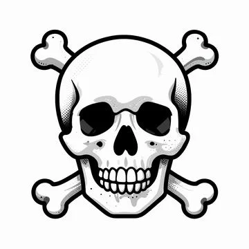 Minimalist flat vector illustration of a single human skull and crossbones .. 库存插图