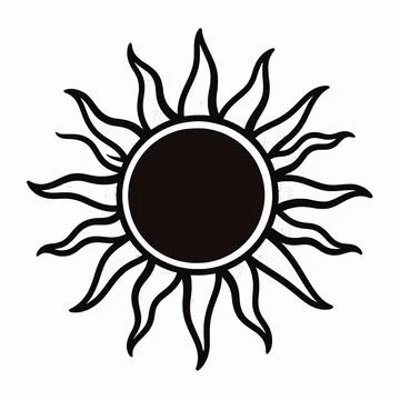 Minimalist flat vector illustration of a single celestial sun with wavy ray.. 库存插图