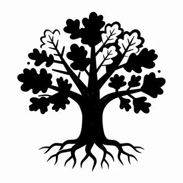 Minimalist flat vector illustration of a single stylized oak tree with deep.. Stock Illustration