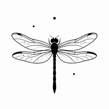 Minimalist flat vector illustration of a single mystical dragonfly with sac.. 库存插图