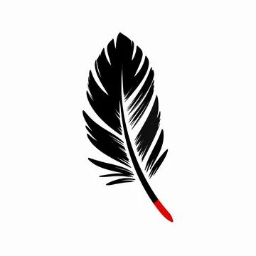 Minimalist flat vector illustration of a single stylized eagle feather with.. Illustrazione stock