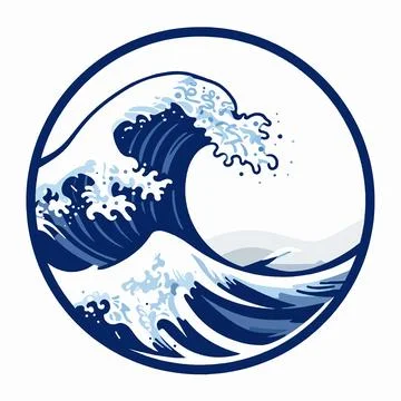 Minimalist Flat Vector Illustration of a Single Stylized Blue Ocean Wave Cr.. 库存插图