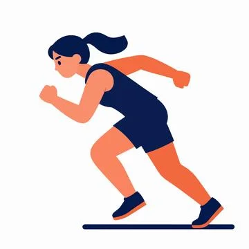 Minimalist Flat Vector Illustration of a Young Asian Female Sprinter in Sta.. 库存插图