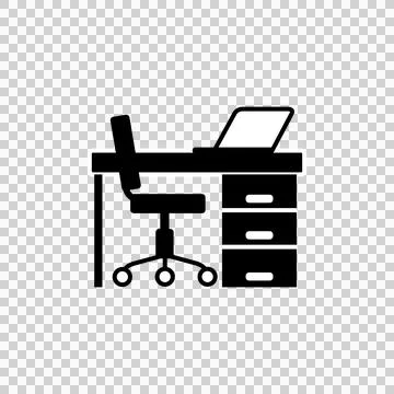 Minimalist Flat Work Desk and Office Chair Icon. Stock Illustration
