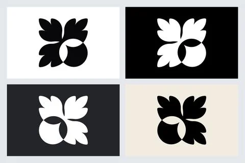 Minimalist Floral Leaf Logo Set Vector Stock Illustration