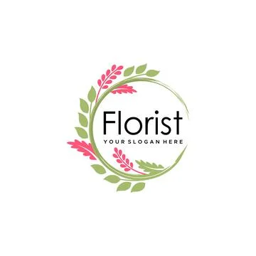 Minimalist FLORIST leaf leaves plants logo design Stock Illustration
