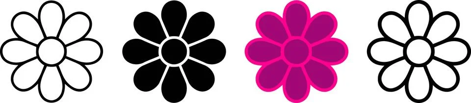 Minimalist Flower Icon Set in Black, White, and Pink 스톡 일러스트