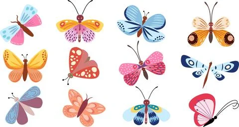 Minimalist flying insects collection for spring and summer design Illustrazione stock