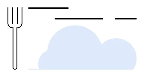 Minimalist Fork and Cloud Design Representing Technology and Culinary Themes Stock Illustration