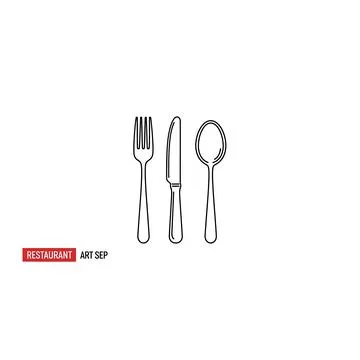 Minimalist fork knife and spoon outlined cutlery vector illustration Stock Illustration