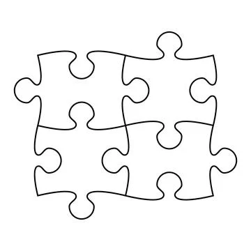 Minimalist fourpiece puzzle vector outline icon symbolizing teamwork, synergy Stock Illustration