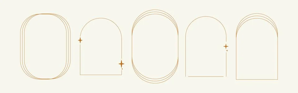 Minimalist frame elements with line art and star decorations Illustrazione stock