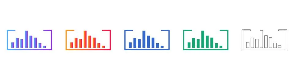 Minimalist Framed Analytics Bar Chart Icons Stock Illustration