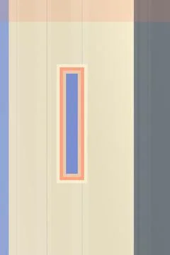 Minimalist framed wall art featuring a vertical blue rectangle with coral b.. 库存插图