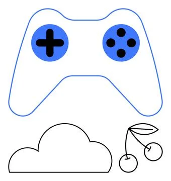 Minimalist Gaming Controller with Cherries and Cloud, Highlighting Simple D.. 스톡 일러스트